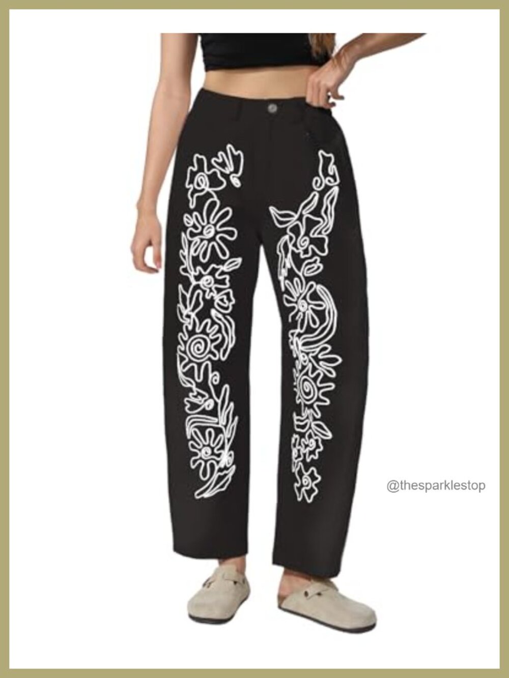 Embroidered Barrel Leg Boyfriend Jeans Women Mid Rise Baggy Ankle Denim